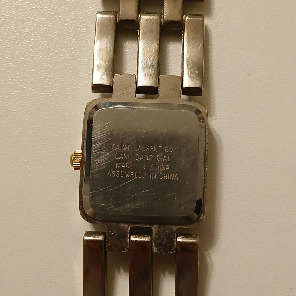 Vintage 90s Saint Laurent Women's Silver Tone Square MOP Dial Quartz Watch - Picture 5 of 17